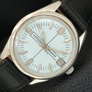 Vintage 1974 Citizen Manual Mens Silver Watch W/daydate & Blue accents